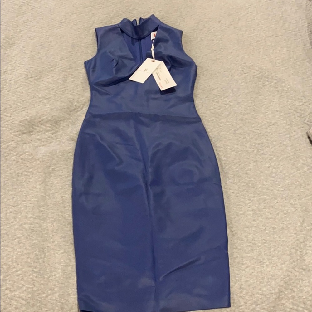 Sexy faux leather blue midi dress